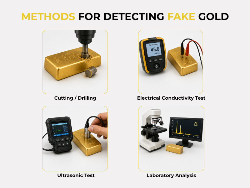 Methoden zur Erkennung von falschem Gold: Schneiden, elektrische Leitfähigkeit, Ultraschall, Laboranalyse