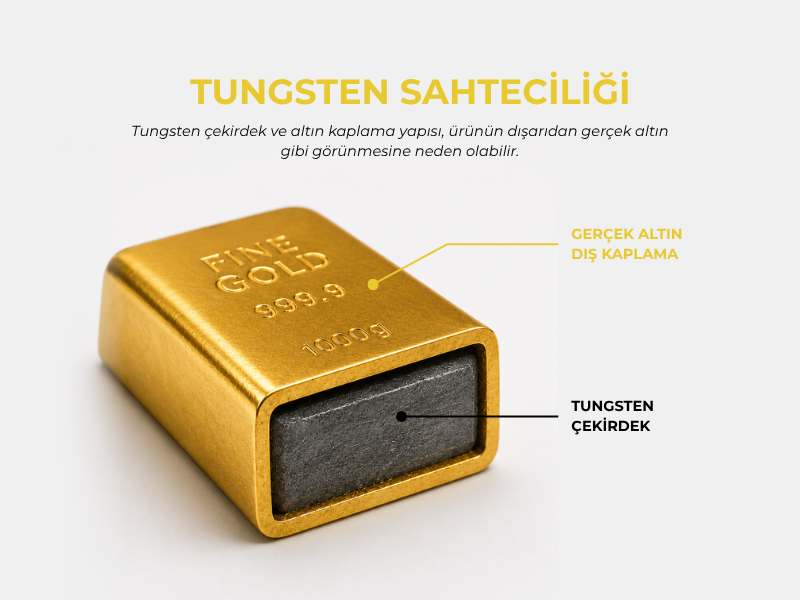 Tungsten çekirdekli sahte altın çubuğu — dışı gerçek altın kaplama, içi tungsten çekirdek