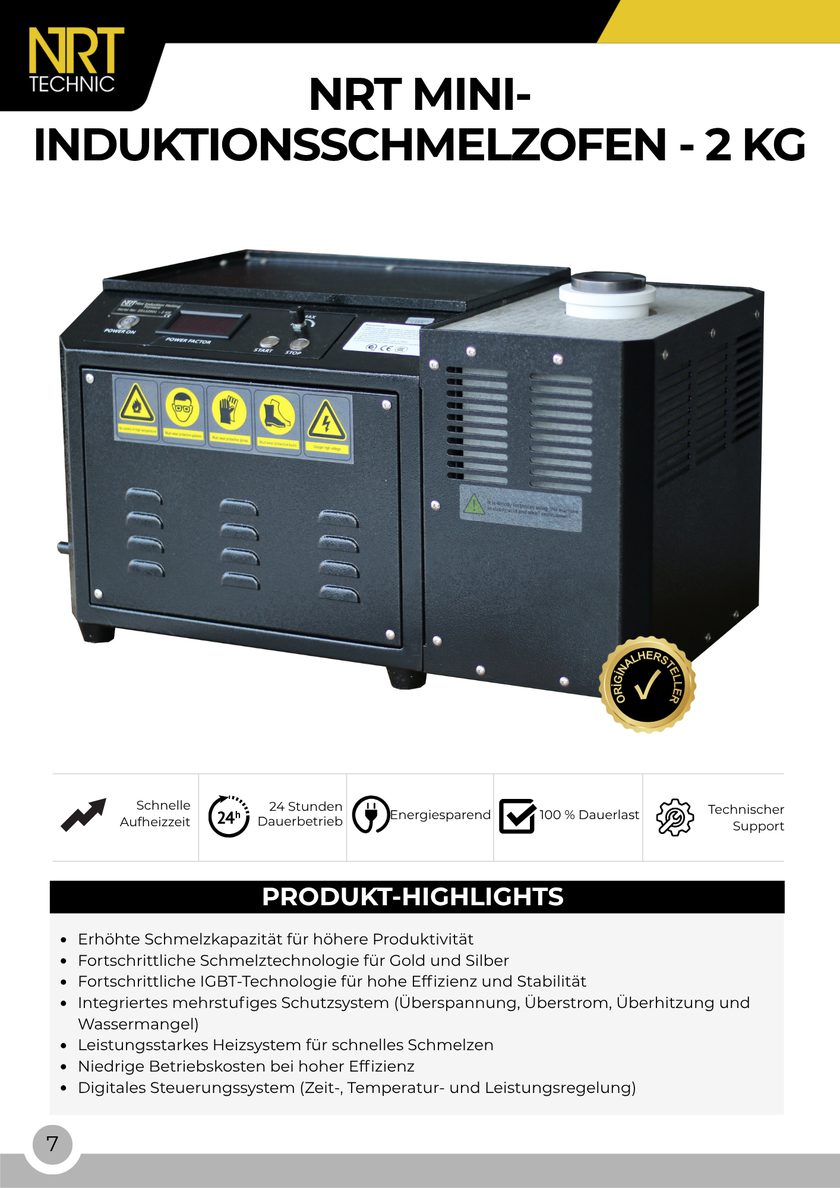 NRT Technic Mini-Induktionsschmelzofen – 2 kg – Produktübersicht und wichtigste Merkmale, Katalogseite 7