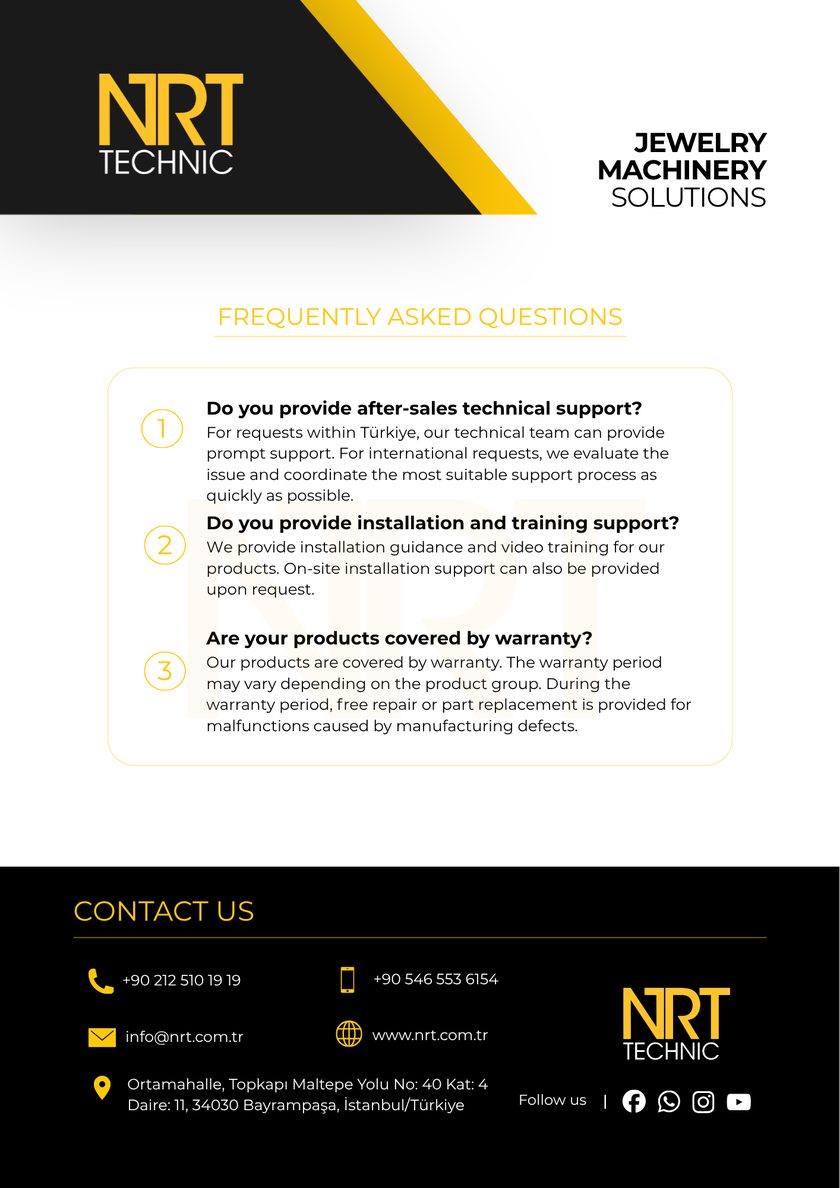 NRT Technic – frequently asked questions and contact details – catalog back cover