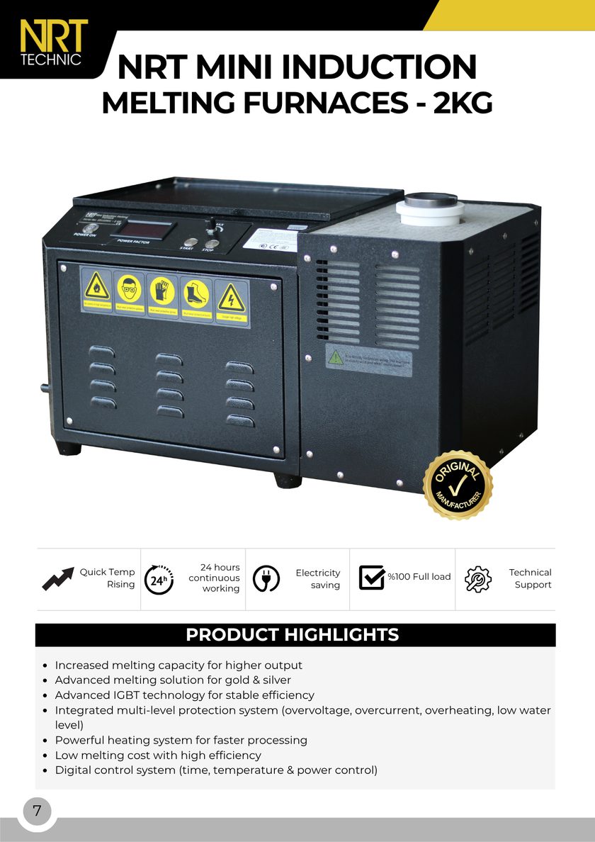 NRT Technic Mini Induction Melting Furnace – 2 Kg – product overview and key features, catalog page 7