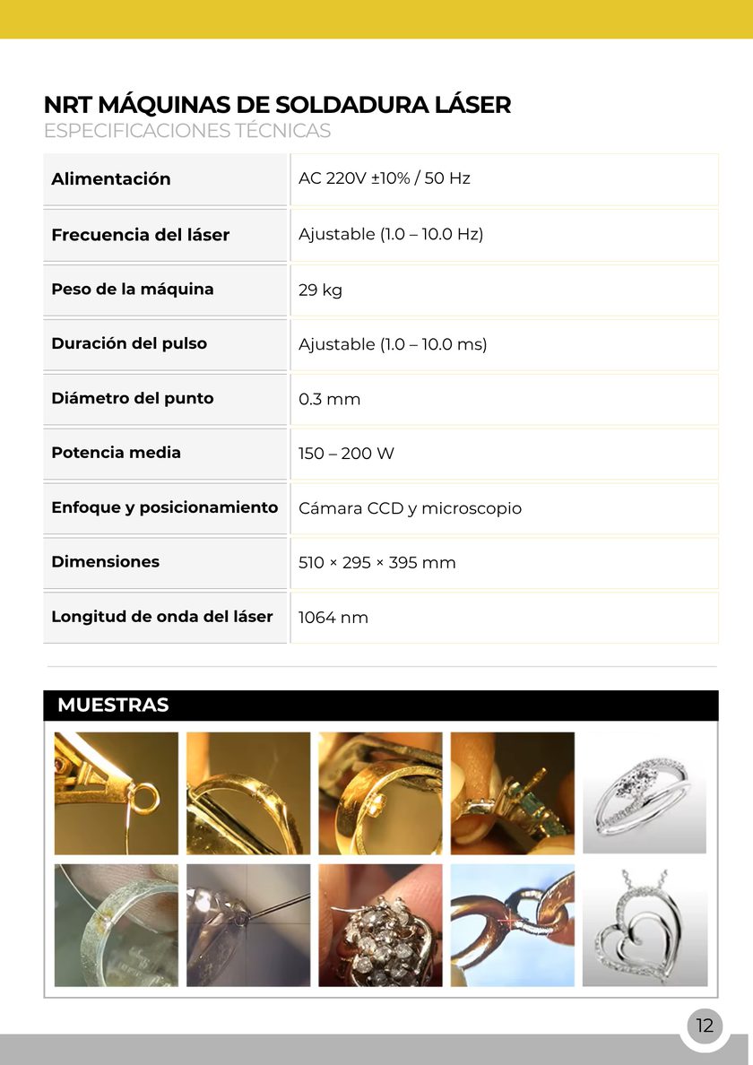 NRT Technic Soldadora láser – tabla de especificaciones técnicas, página 14 del catálogo