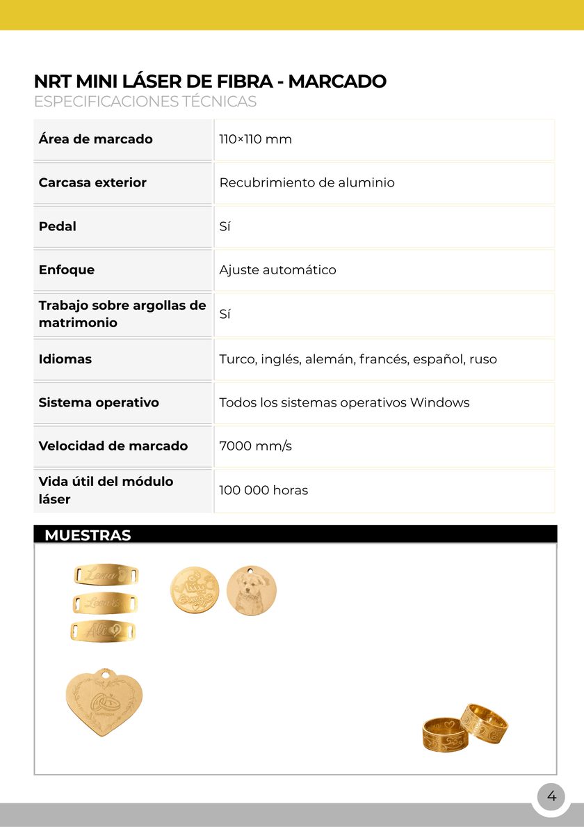 NRT Technic Mini máquina de marcado láser fibra – tabla de especificaciones técnicas, página 6 del catálogo