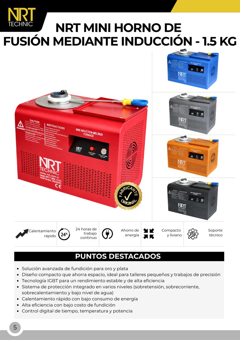NRT Technic Mini horno de fundición por inducción – 1,5 kg – presentación del producto y características principales, página 7 del catálogo