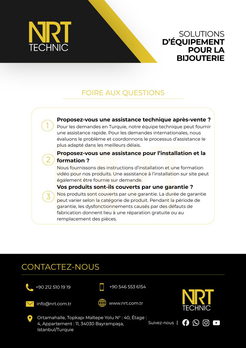 NRT Technic – questions fréquentes et coordonnées – dos du catalogue