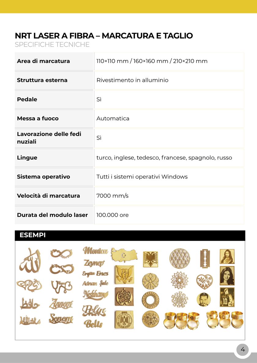 NRT Technic Marcatrice e Tagliatrice Laser Fibra – tabella delle specifiche tecniche, pagina 4 del catalogo