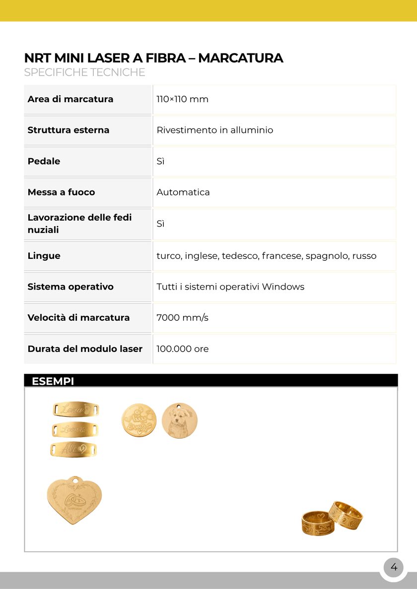 NRT Technic Mini Marcatrice Laser Fibra – tabella delle specifiche tecniche, pagina 6 del catalogo