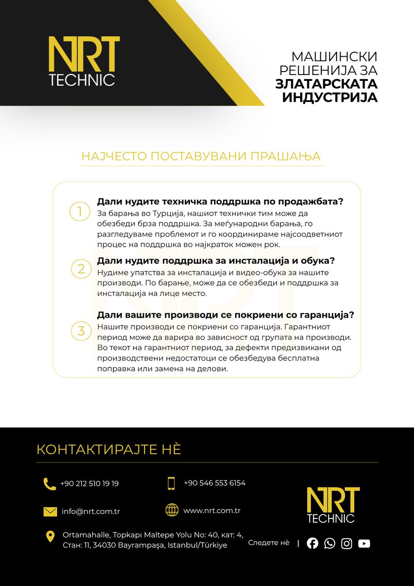 NRT Technic – често поставувани прашања и контакт – задна страна на каталогот