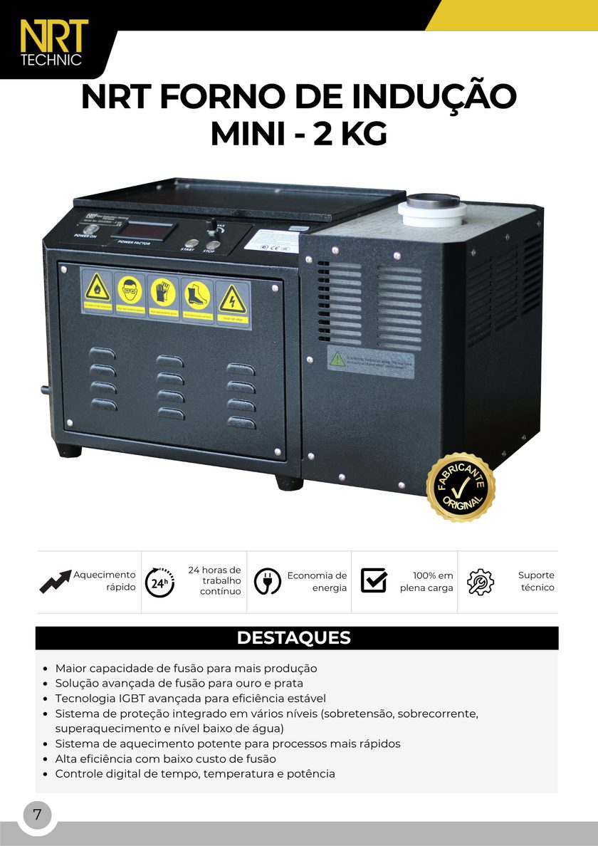 NRT Technic Mini Forno de Fundição por Indução – 2 kg – visão geral do produto e principais recursos, página 9 do catálogo