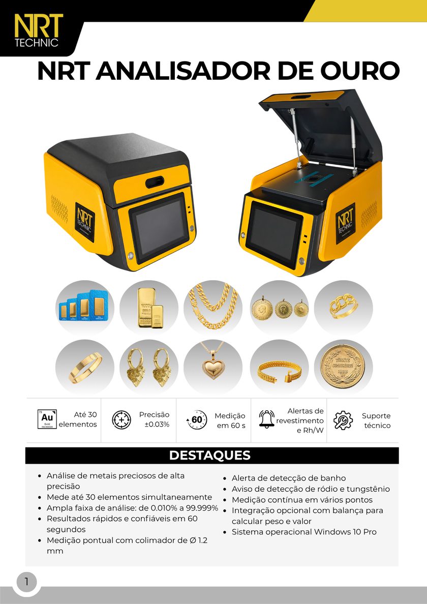 NRT Technic Analisador de Ouro – visão geral do produto e principais recursos, página 1 do catálogo