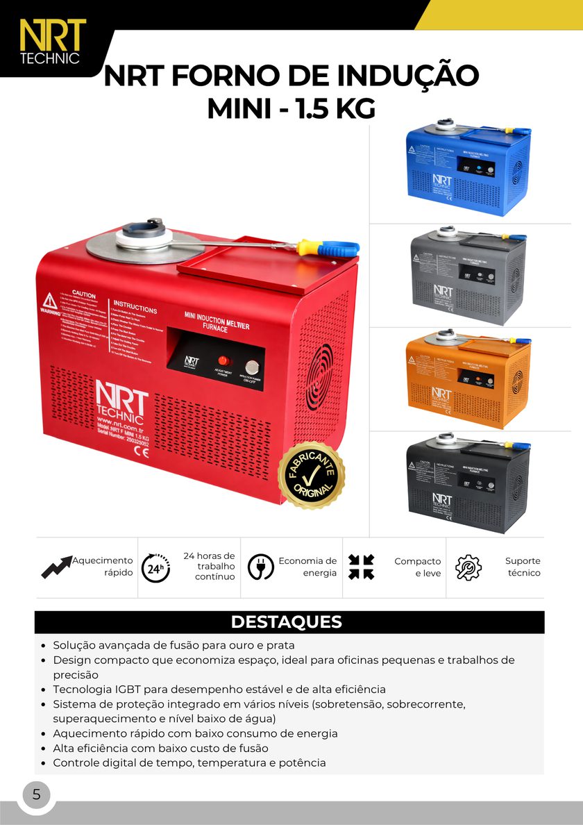 NRT Technic Mini Forno de Fundição por Indução – 1,5 kg – visão geral do produto e principais recursos, página 7 do catálogo