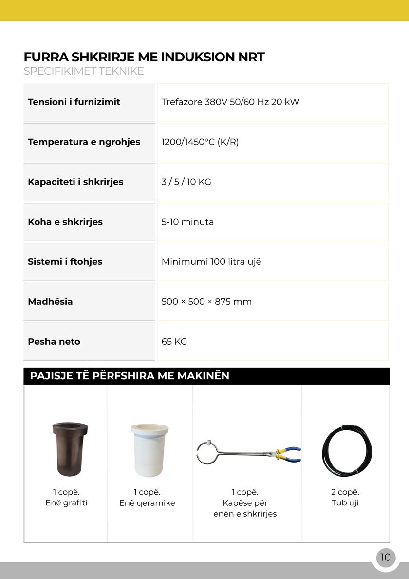 NRT Technic Furrë e Madhe Induktive për Shkrirje – tabela e specifikimeve teknike, faqja 10 e katalogut