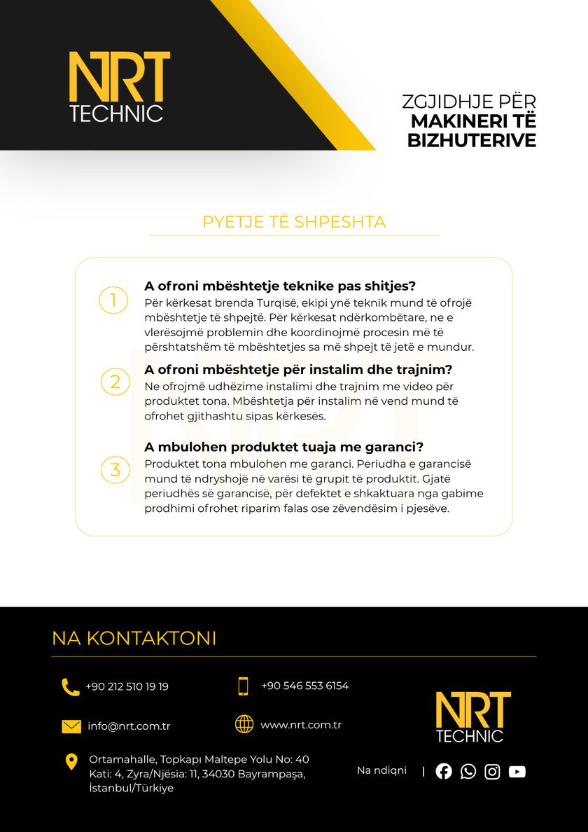 NRT Technic – pyetjet e shpeshta dhe kontakti – kopertina e pasme e katalogut