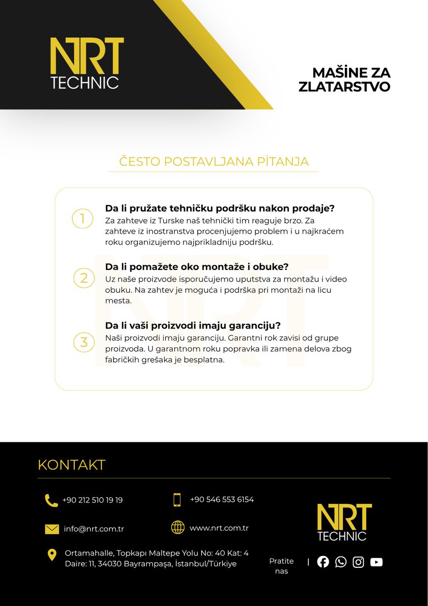 NRT Technic – česta pitanja i kontakt – poleđina kataloga
