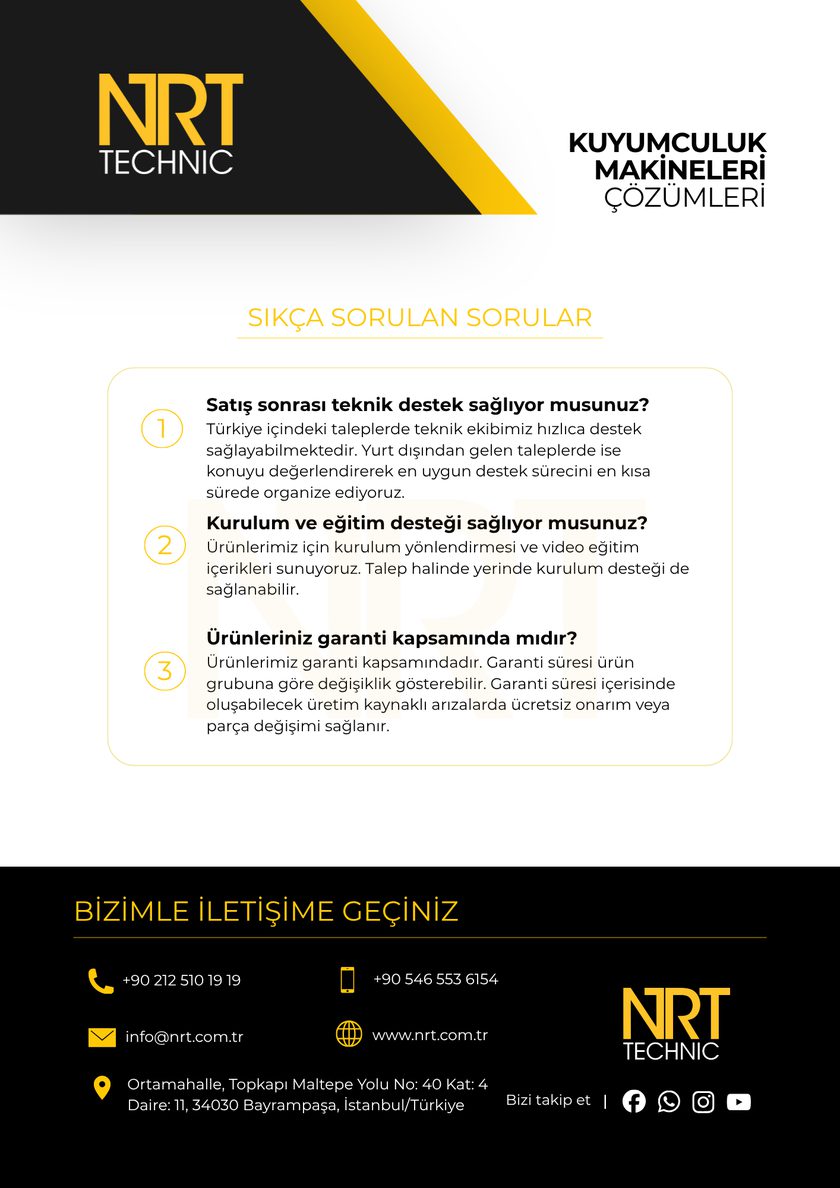 NRT Teknik – sıkça sorulan sorular ve iletişim bilgileri – katalog arka kapak